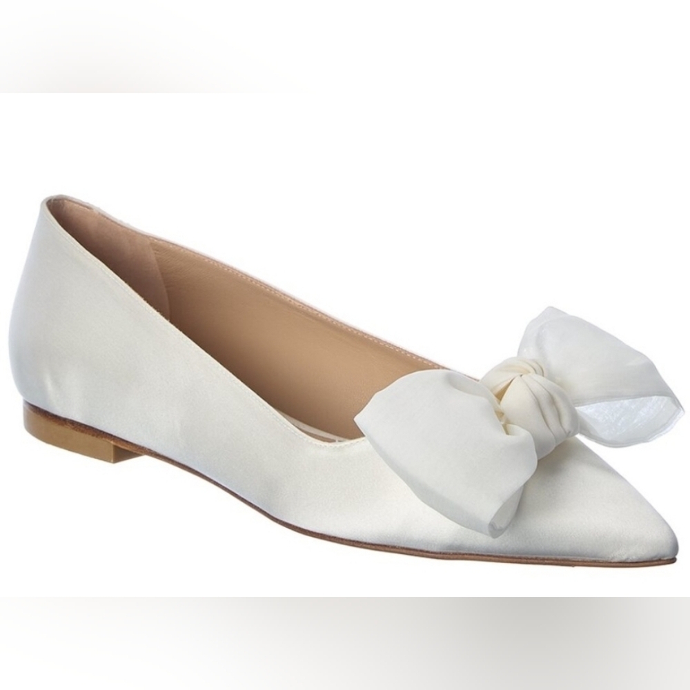 NWTStuart Weitzman ANNY MESH White Silk Satin Bow Flats Pointed Toe Bridal Shoes